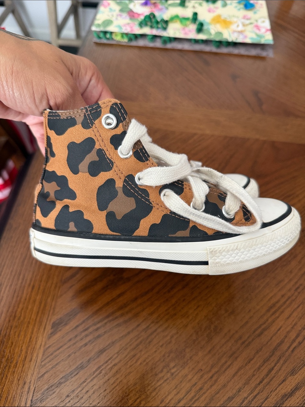Kids High-Top Sneaker in Brown Leopard Print